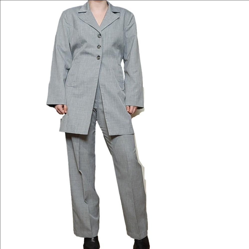 Pantsuit set Vintage Blazer Trousers high waist straight leg Grey white JESSICA